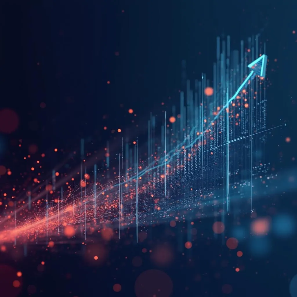 Visualización abstracta del crecimiento y la evolución de la empresa a través de líneas de tiempo y datos.